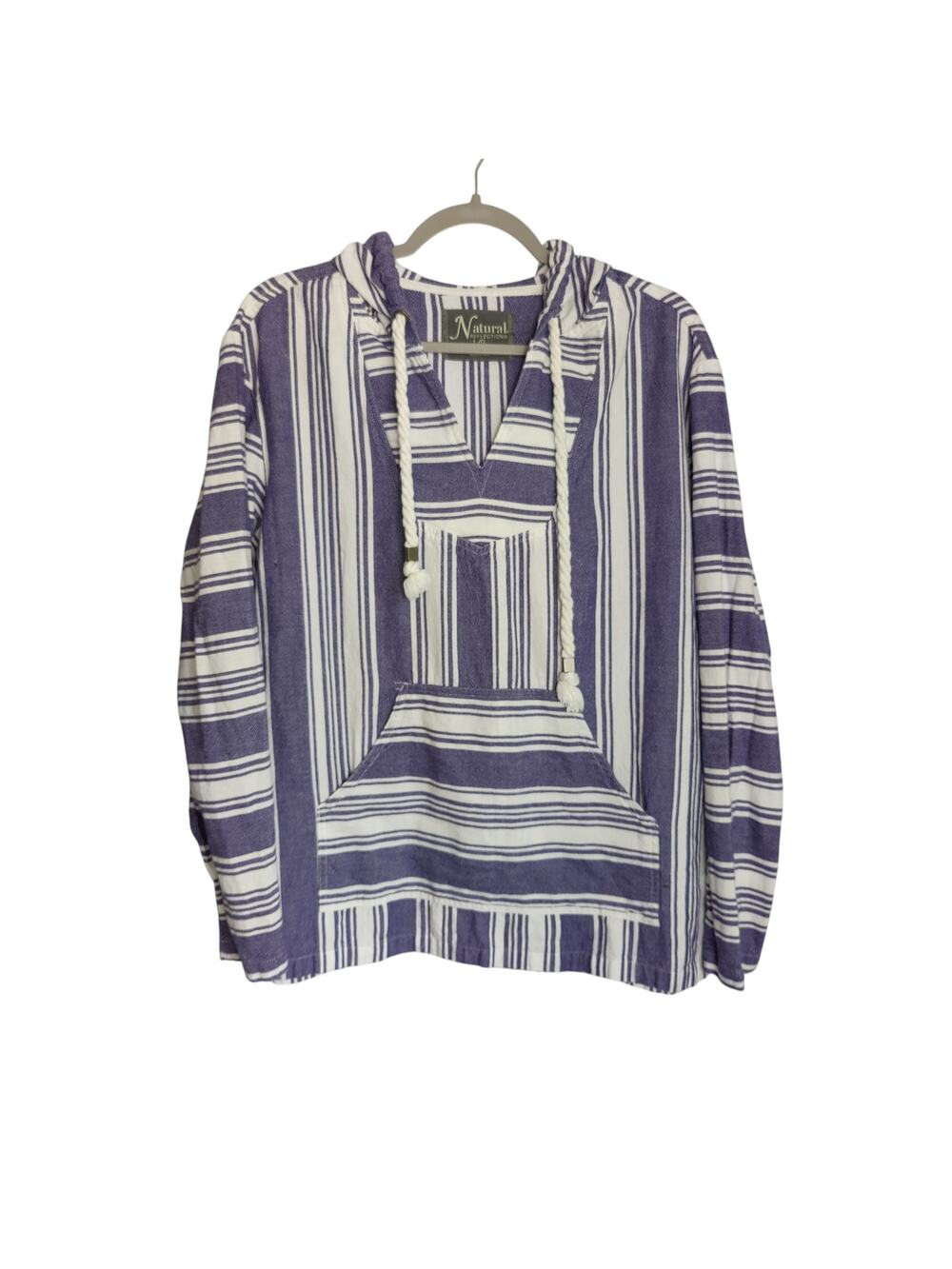 Natural Reflections Women's Sz L Blue Stripe Baja Hoodie Cotton